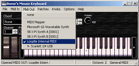 Настройка выходного MIDI-порта в программе Bome's Mouse Keyboard